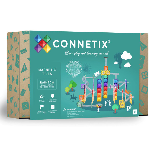 Connetix Magnetic Ball Run Rainbow Building Set - 92 Pieces