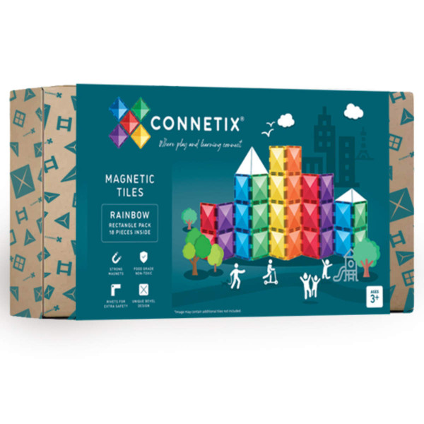 Connetix Magnetic Building Blocks Rainbow Rectangle - 18 Pieces