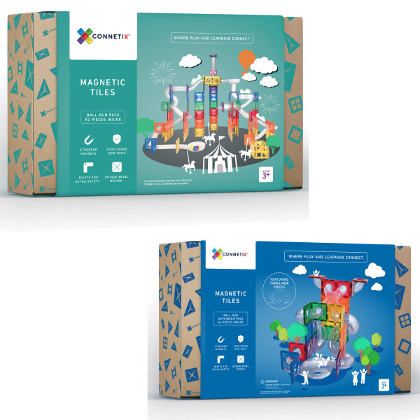 Connetix Magnetic Building Blocks Rainbow Set – Ball Run & Expansion Set - 158 Pieces