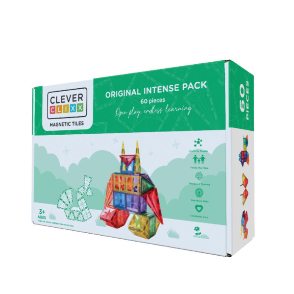 Cleverclixx Original-Bausatz in Knallfarben – 60 Teile Magnetbausteine